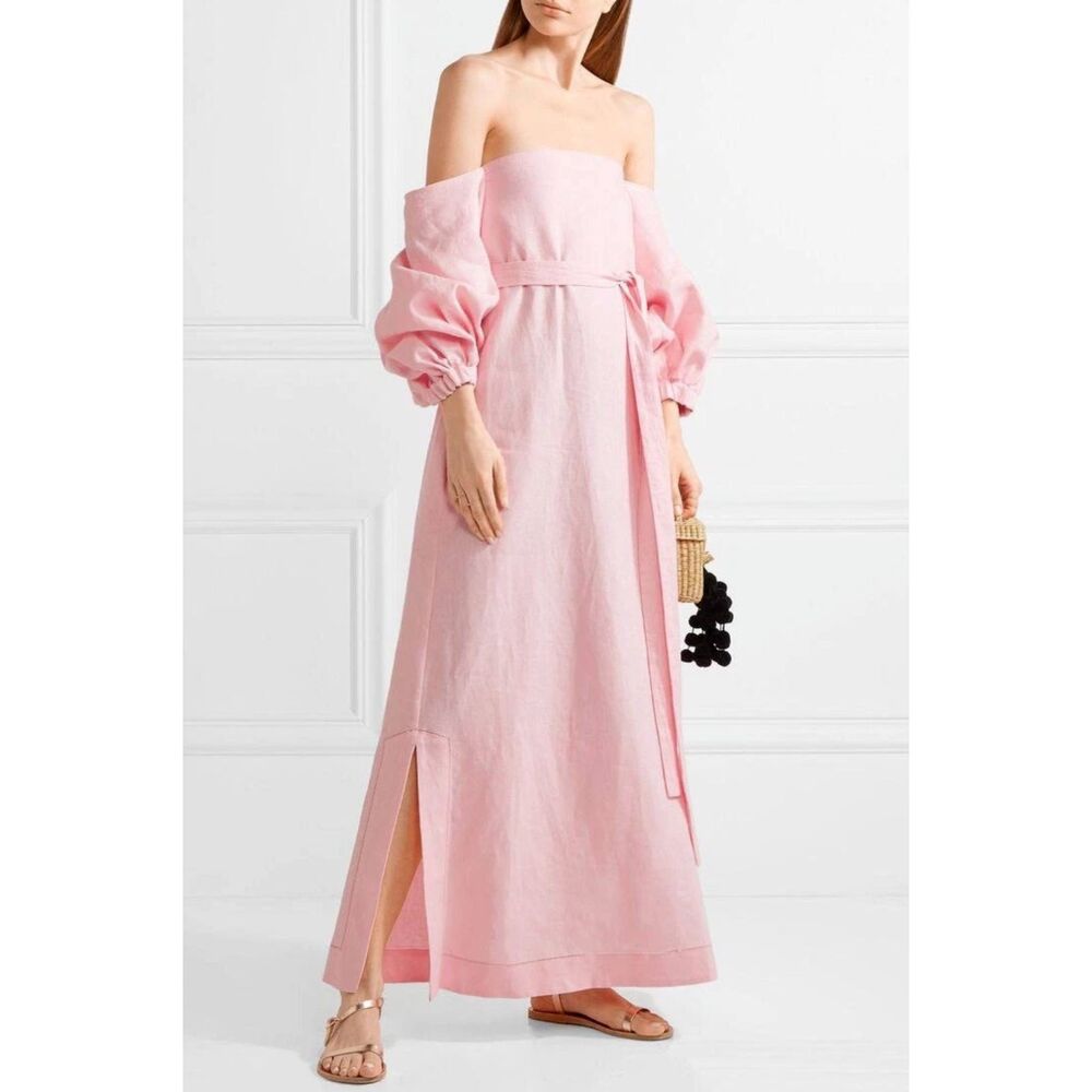 Lisa Marie Fernandez Light Blue Linen Off Shoulder Dress
